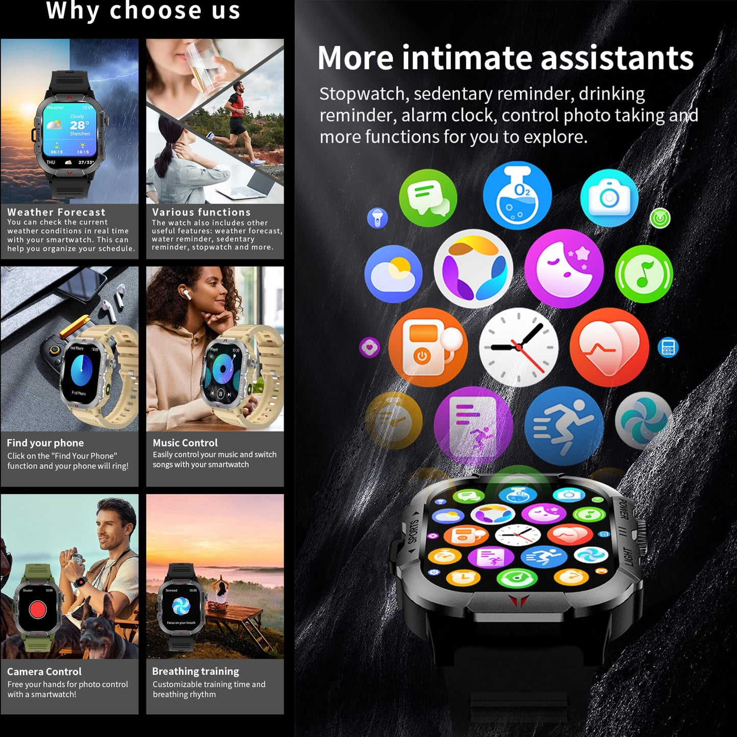 2.01" AMOLED Smart Watch for Men (Make/Answer Call), LED Lighting, 5ATM Waterproof Mens Smartwatch, Fitness Tracker Smartwatch for Android iPhones, Digital Watches Step Counter, 3 Straps (Brown) SaumyasStore