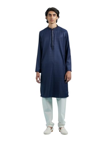 DIWAS BY MANYAVAR Men's Art Silk Thread Embroidery Festive Kurta Set (2pc) (Blue, XXL)