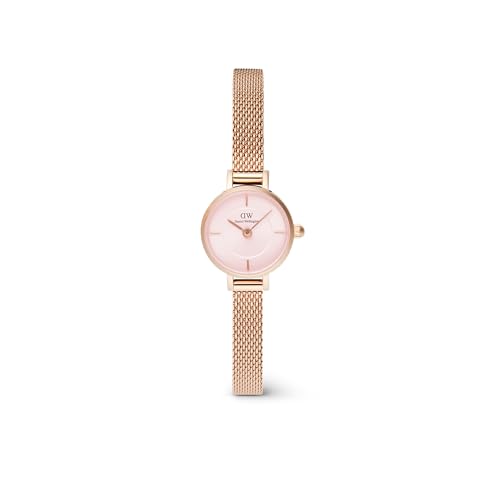 Daniel Wellington Petite Analog Watch for Women with Pink Round Dial & Rose Gold Stainless Steel Bracelet Band Water Resistant Women's Wrist Watches - DW00100743K