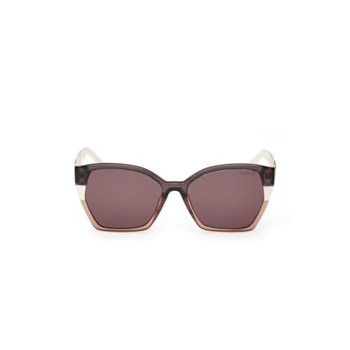 GUESS sunglasses| 100% UV protected | Solid | Full Rim | Butterfly | Women | Large | Shiny Crystal Grey-White Polycarbonate Frame | Solid Violet Lens