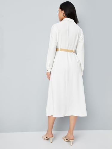 Max Women's Cotton Blend Classic Midi Casual Dress (AE05_White