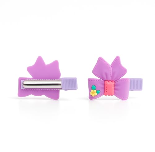 Tresneria Kids Fashion Sunglasses and Hair Bow Clip Set | Cute Pink Bear Frame Glasses with Lavender Butterfly Bow Clips Pack of 2
