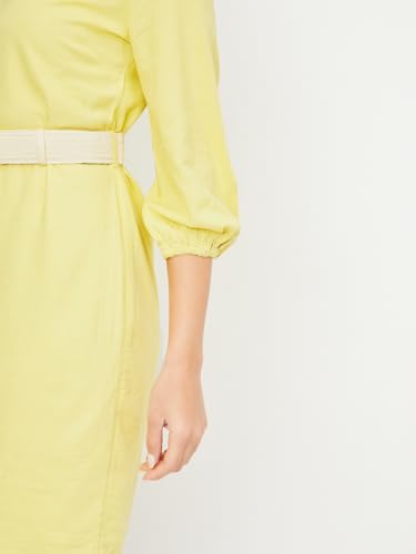 Max Women's Cotton Blend A-Line Midi Dress (AE17_Yellow