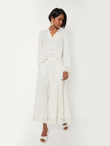 Max Women Lace Embroidered Regular Fit Shirt (Beige_M)