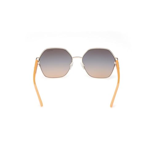 Guess sunglasses| 100% UV protected | Gradient | Full Rim | Hexagon | Women | Large | Shiny Light Gold Alloy Metal Frame | Smoke Gradient Lens