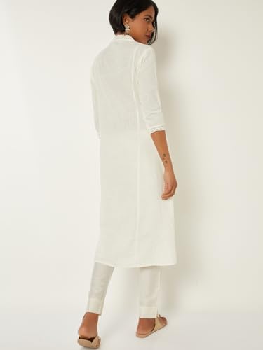 Max Women Floral Applique Kalidar Kurta (Off White_XL)