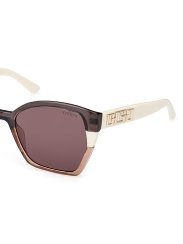 GUESS sunglasses| 100% UV protected | Solid | Full Rim | Butterfly | Women | Large | Shiny Crystal Grey-White Polycarbonate Frame | Solid Violet Lens