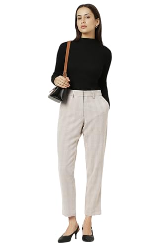 Van Heusen Women Beige Check Formal Regular Fit Trousers
