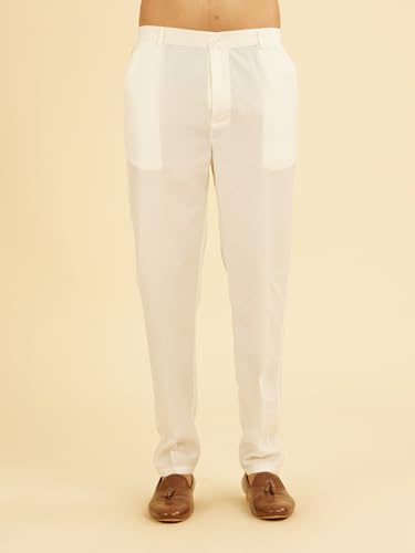 Manyavar Men's Art Silk Embroidery|Sequin Work Kurta Jacket Set (Warm White,XL)