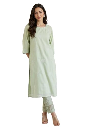 W for Woman Sea Green Thread Embroidered Straight Kurta - (W13840-401202-XXL)