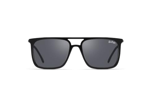 Lee Cooper Double-Bridge Square Sunglasses for Men with Dark Grey Polarized TAC Lenses, Black Acetate Full-Rim Frame, Double-Bridge Design and Metal Temples - LCM10038C1