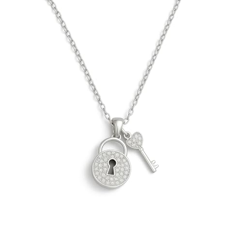 SHOWY JEWELS 925 Sterling Silver Lock and Key Pendant Necklace for Women | AAA Cubic Zirconia Romantic Jewellery | BIS Hallmarked | Gift for Girlfriend, Wife, Birthday, Valentine