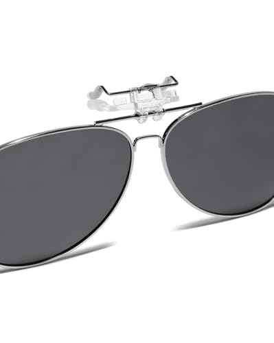 Carlton London Black & Silver Toned Polarised Lens Aviator Sunglass Clip for unisex