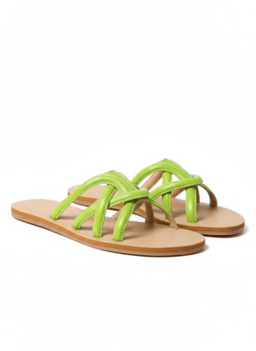 Indifeet Flats for Women Women's Latest Flat Chappals Sandals Woman Stylish Footwear Chappal Sandal Ladies Fancy Design Slippers Female Open Toe Trendy Foot Wear Girls Best Strap Slipper Green