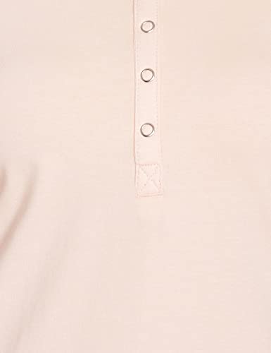 Enamor Essentials Women's Slim Fit Henley Neck 3/4th Sleeves Cotton Tee with Snap Button Placket Front & Sleeve Tab - E129(E129-Pink Pearl W/Energy-L)