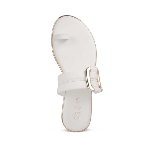 tresmode Perry Women's Flats Sandals White, 4 UK / 37 EU - Open Toe Ladies Dress Footwear Soft Comfortable