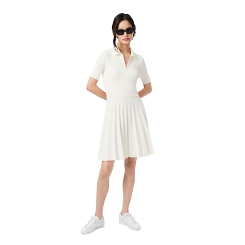 Lacoste Women's Polyester Blend Modern Knee-Length Dress (EF580370V_White