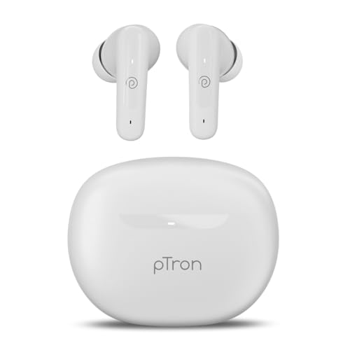 pTron Bassbuds Astra in-Ear TWS Earbuds w/Stereo Sound, 34Hrs Playtime, Stereo Calls, Custom EQ, Mobile App, BTv5.3 Headphones, Touch Control, Voice Assistant, Type C Charging & IPX4 (White)