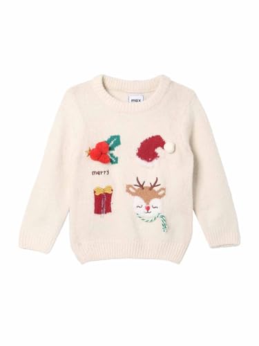 Max Girls Embroidered Christmas Sweater (White_6-12 M)