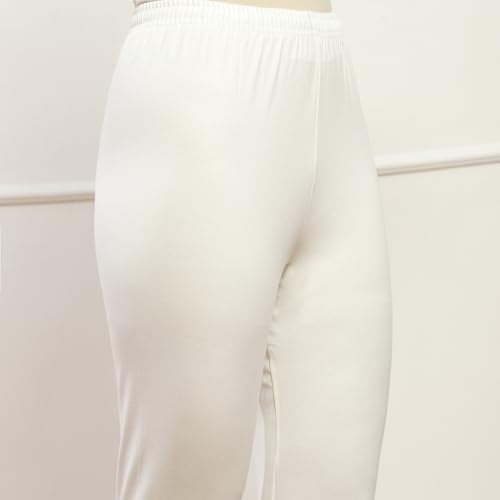 BIBA Women's Off White Cotton Blend Solid Regular Fit Churidar, Small