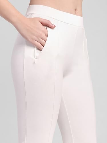 Latin Quarters Women's White Solid Casual High Rise Full Length Trouser_S