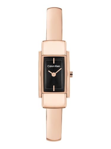 Calvin Klein Moderne Qtz Basic Mini Black Color Rectangle Dial Women's Watch | Ionic Plated Rose Gold Steel Material | Bangle Watch - 25100183