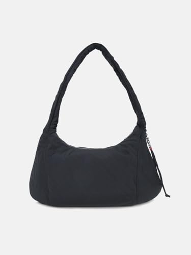 Solid Black Nylon Shoulder Bag