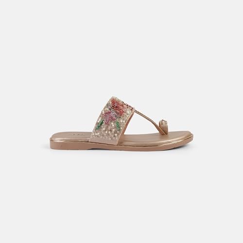 Mochi Women Antique Gold Chappals UK/5 EU/38(35-2374)
