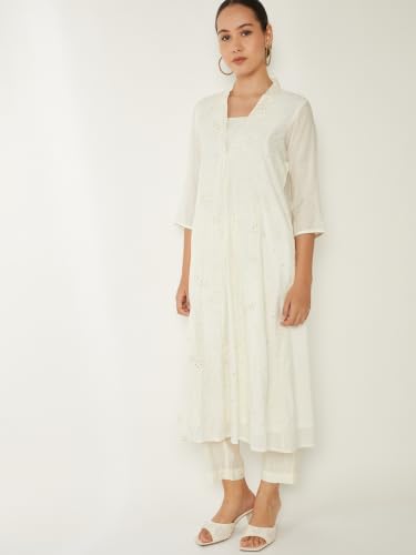 Max Women Embroidered A-line Kurta Set(Off White_XL)