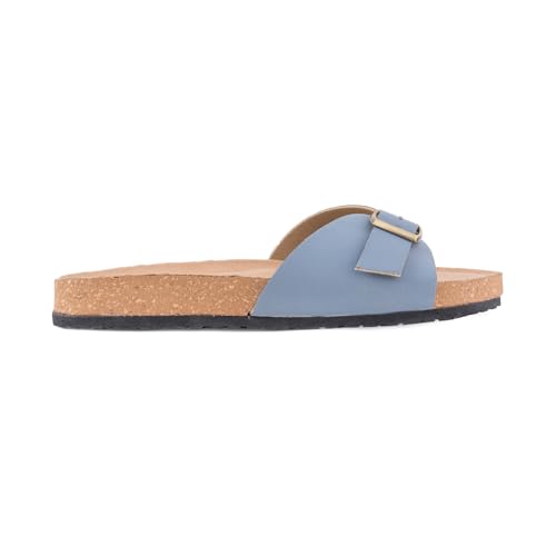 Indifeet Cork Sandal for Women Stylish Buckle Sandals Footwear Ladies Light Slippers Flats Women’s Double Strap Casual Corks Flat Womens Adjustable Slides Girls Daily Use Water Resistance Chappal Blue