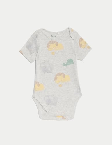 Marks & Spencer 3pk Pure Cotton Lion Bodysuits (0-3 Years) Grey Mix