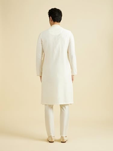 Manyavar Men's Viscose Blend Self Design Kurta Pyjama Set (Warm White,XXL)