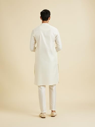 Manyavar Men's Viscose Blend Textured Kurta Pyjama Set(Warm White,XXXL)