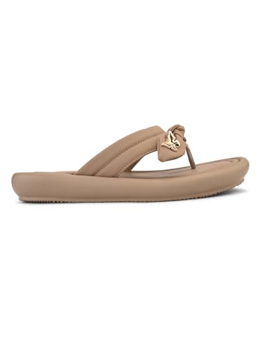 XE Looks Women’s Taupe Slip-On Comfort Sandals | Stylish Bow Knot Detailing with Cushioned Footbed | Casual for Girls & Women