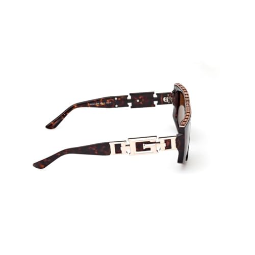 Guess sunglasses| 100% UV protected | Solid | Full Rim | Pentagon | Women | Large | Shiny Rose Gold-Shiny Dark Brown Demi Alloy Metal Frame | Solid Brown Lens