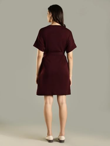 Cotton Crew Neck T-Shirt Dress Maroon