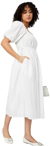Max Women's Pure Cotton Classic Midi Casual Dress (MDDRS52005B_Off White