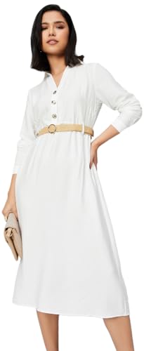 Max Women's Cotton Blend Classic Midi Casual Dress (AE05_White