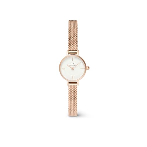 Daniel Wellington Petite Analog Watch for Women with White Round Dial & Rose Gold Stainless Steel Bracelet Band Water Resistant Women's Wrist Watches - DW00100744K