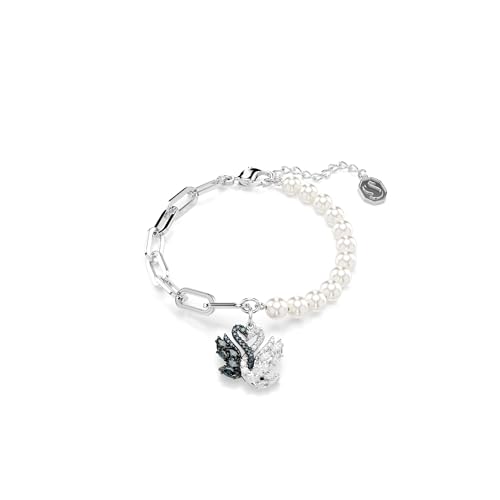 Swarovski Swan Bracelet, Crystal Pearl, Swan, Black, Rhodium-Plated, Medium, Crystals, rhodium-plated, Cubic Zirconia, crysta