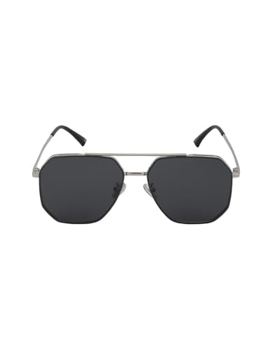 Carlton London Silver Toned with Black Polarised Lens Rectangle Sunglass for mens