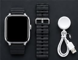 Smart Watch with Black Ocean Silicone Band | App Notifications, Incoming Call Display, Square Dial, Black Strap, Social Media Apps