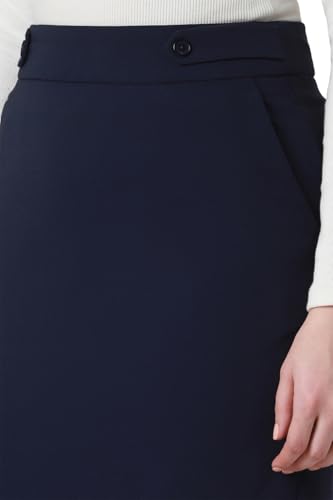 Women Navy Solid Formal Knee Length Skirt