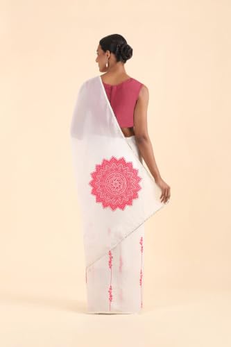 Taneira Off White Pure Viscose Embroidered SareeWith Unstitched Blouse(SPG06G00151-Off White)
