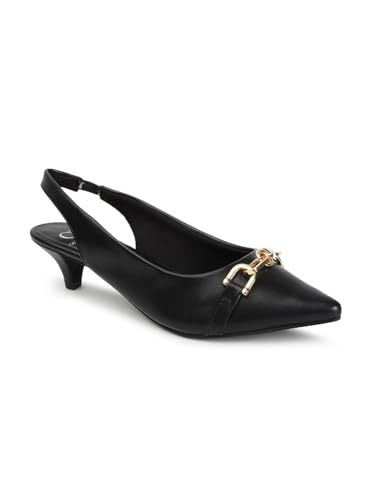 Carlton London Women Black Stylish Slip On Shimmer Backstap Fashion Sandals for Casual use, Outdoor, Party and Holidays with Kitten Heels (38)