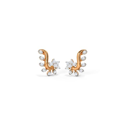 CaratLane 14 KT Rose Gold Floral Leaf Diamond Stud Earrings For Women