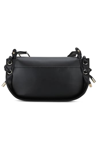 RASHKI HAZE- Womens Crossbody Vegan Leather Handbag | Spacious | Unique Shape | Party Purse | Magnetic Button Closure (Black)