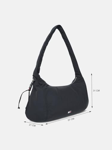 Solid Black Nylon Shoulder Bag
