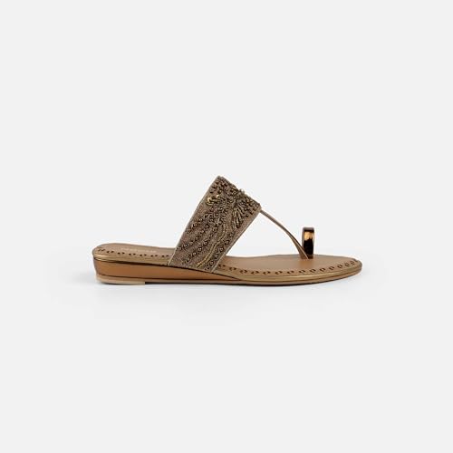 Mochi Women Gold Chappals UK/5 EU/38(35-2114)