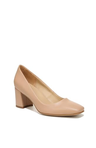 Naturalizer Womens Warner Square Toe Block Heel Pump, Beige, 10 Wide